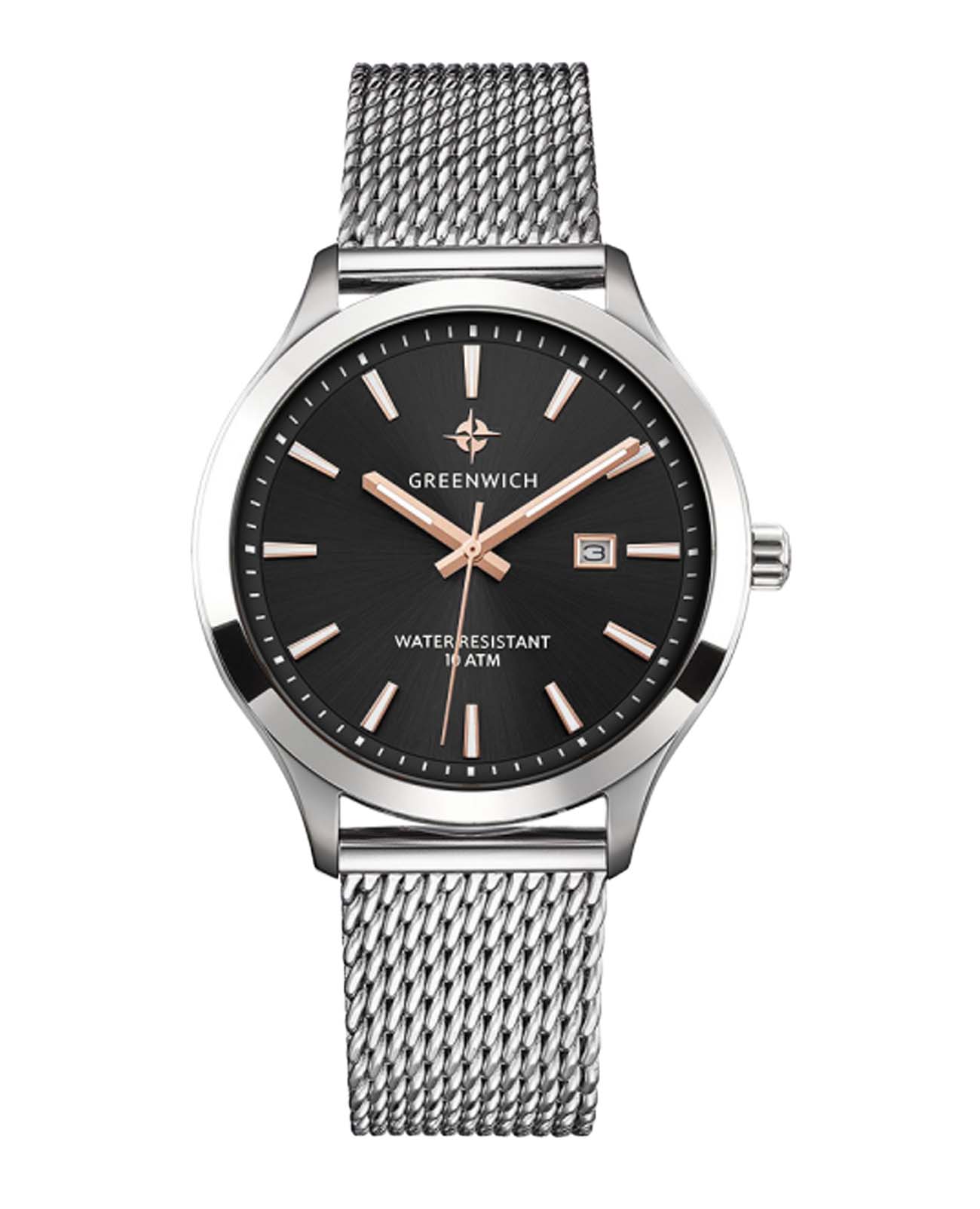 Greenwich Greenwich Classic GW 074.10.35  GW 074.10.35 кварцевые мужские часы черный циферблат, браслет нержавеющая сталь — вид спереди